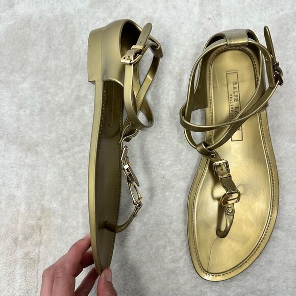 ⛔️SOLD⛔️NEW Ralph Lauren Collection Gold Jelly Strappy Horse bit Thong Buckl - Picture 4 of 9